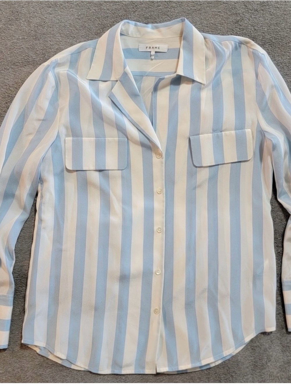 Frame Denim Kids Light Blue and White Vertical Stripe Button-Down Shirt